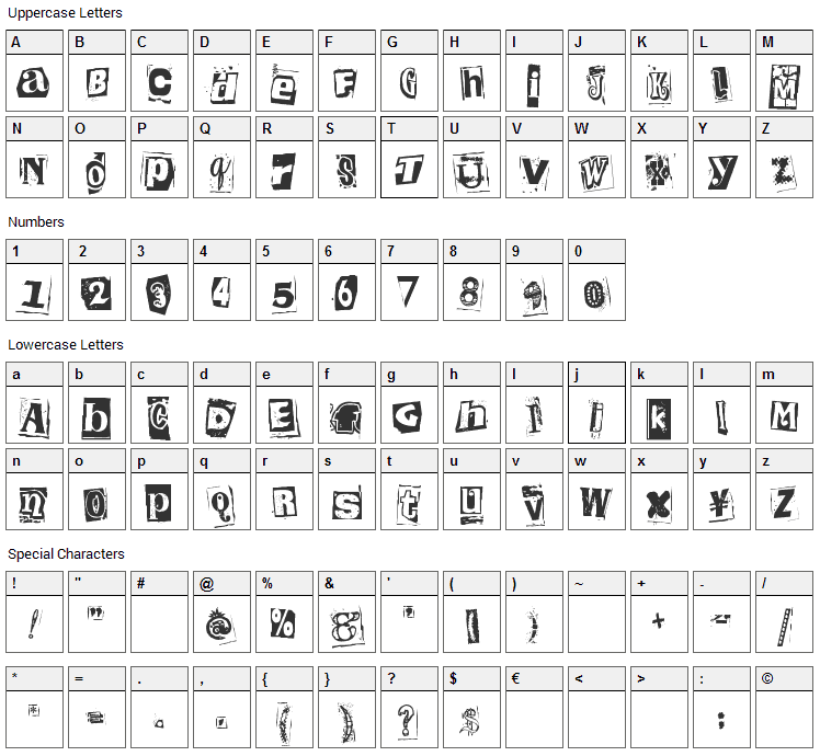 Kingthings Extortion Font Character Map