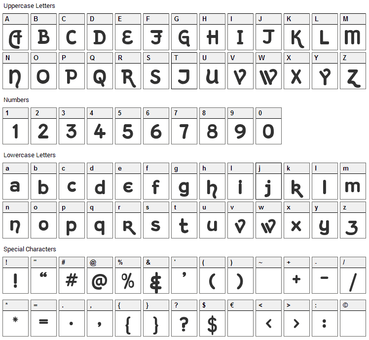 Kingthings Hand Font Character Map