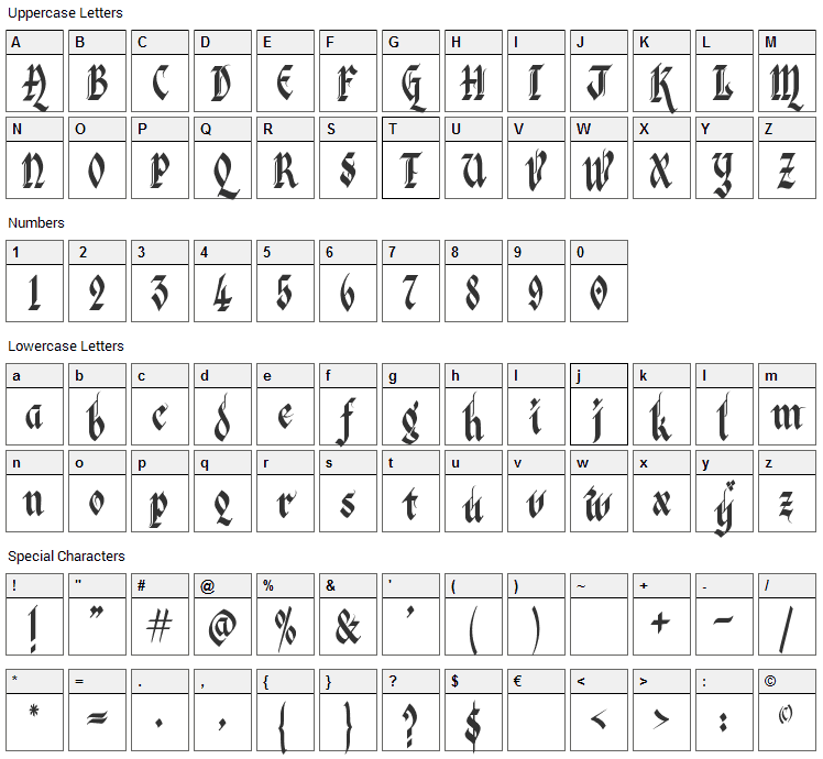 Kingthings Italique Font Character Map