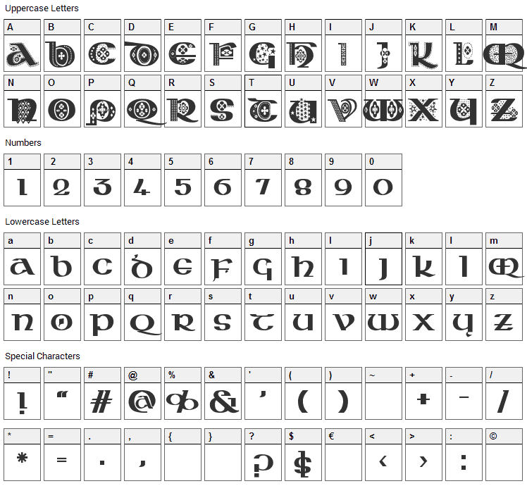 Kingthings Kelltika Font Character Map