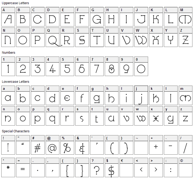 Kingthings Knobson Font Character Map