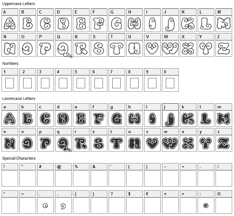 Kingthings Kurllie Font Character Map