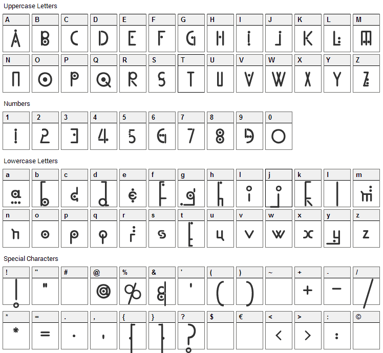 Kingthings Linear K Font Character Map