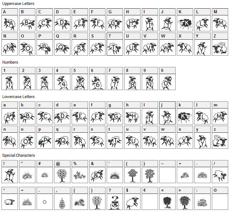 Kingthings Sheepishly Font Character Map