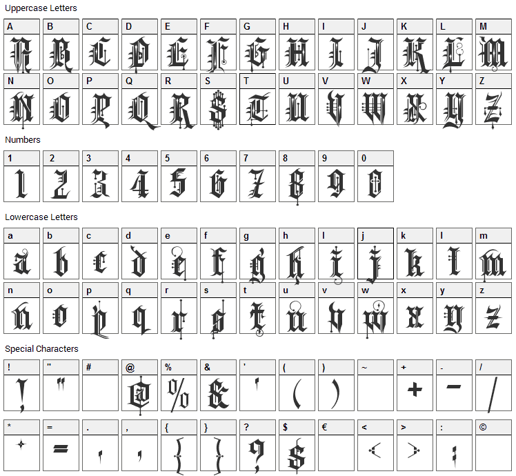 Kingthings Spike Font Character Map