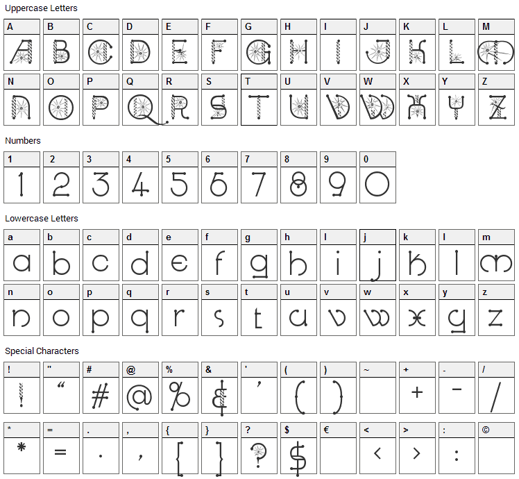 Kingthings Spirogyra Font Character Map