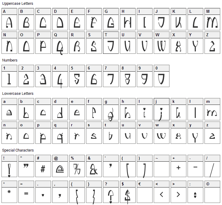 Kingthings Stirrup Font Character Map