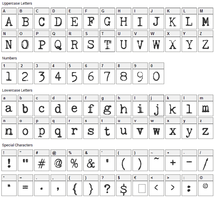 Kingthings Trypewriter Font Character Map