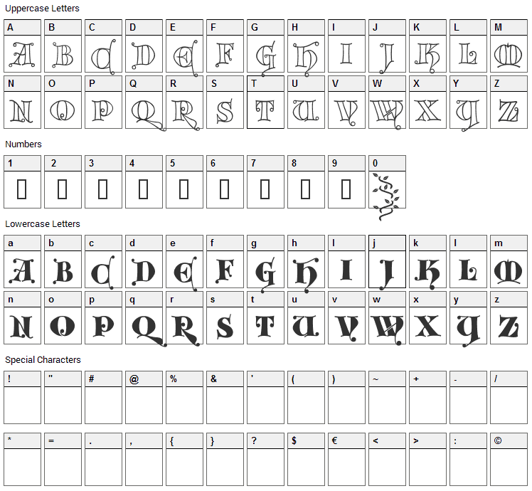 Kingthings Versalis Font Character Map