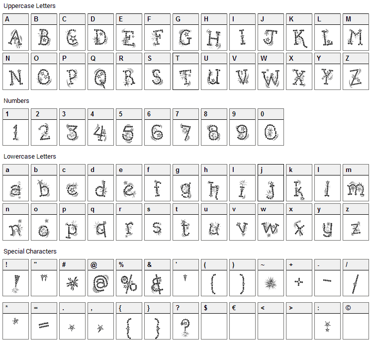 Kingthings Whizzbang Font Character Map