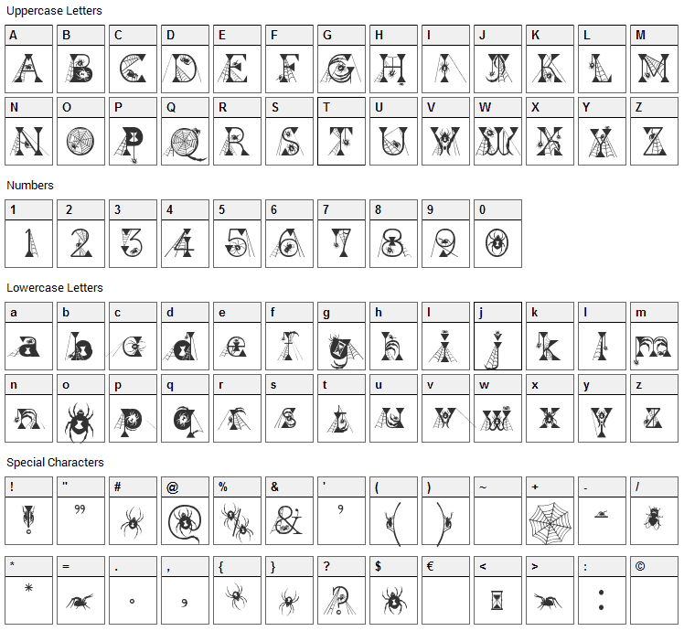 Kingthings Widow Font Character Map