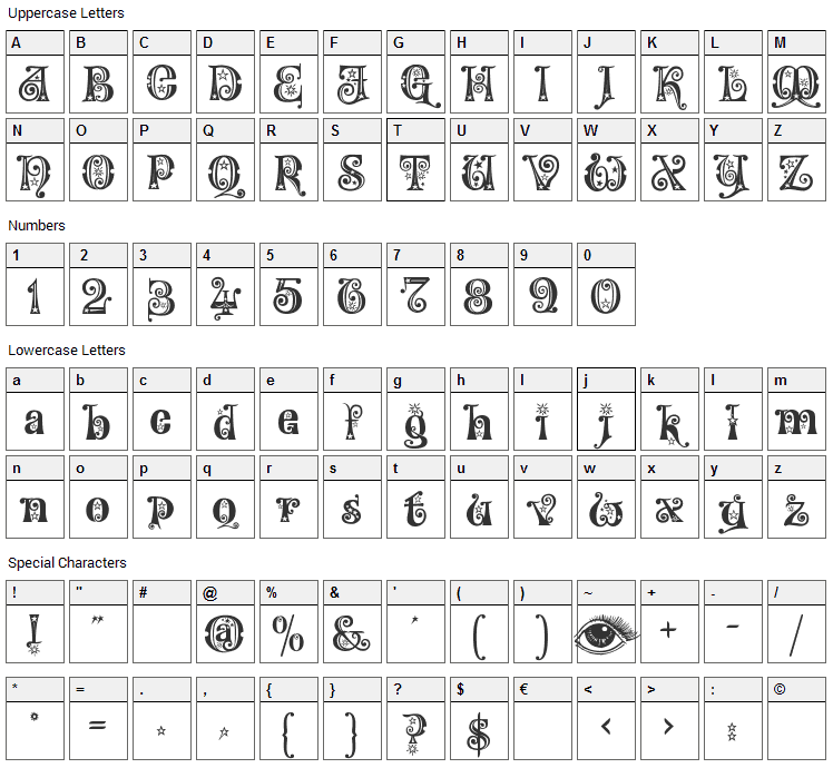 Kingthings Willow Font Character Map