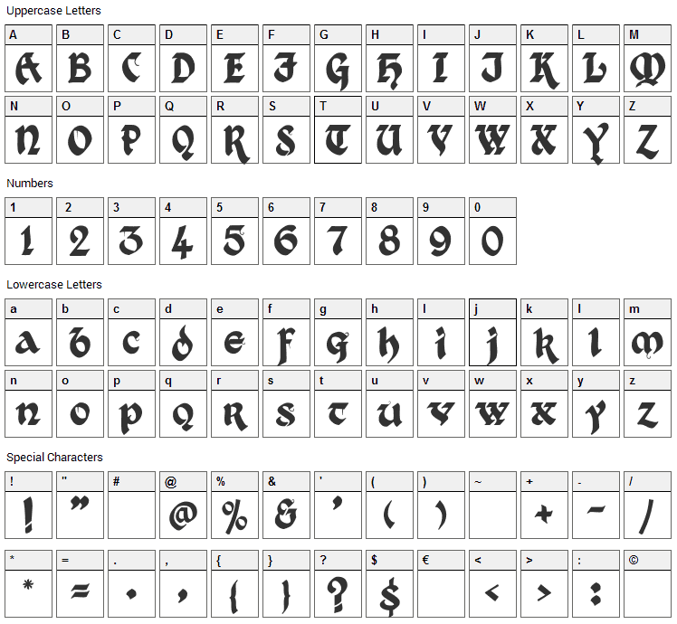 Kingthings Xander Font Character Map