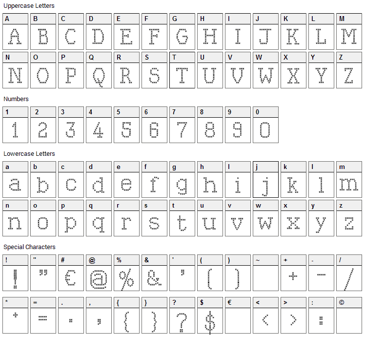 Kingthings Xstitch Font Character Map