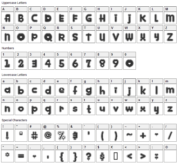 Kinkee Font Character Map