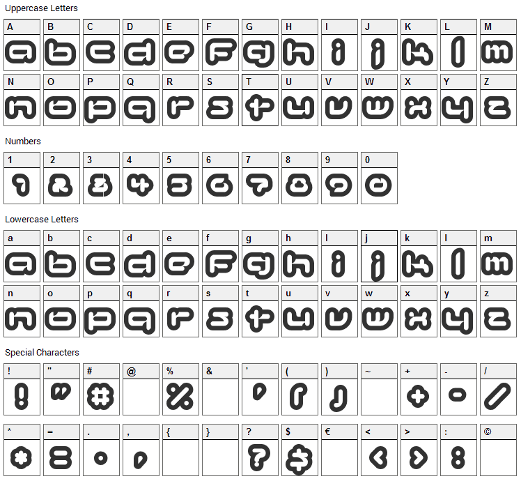 Kinkimono Font Character Map