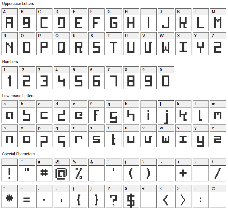 Kinkub Flat Font Character Map