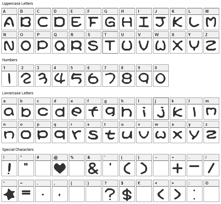 Kirby No Kira Kizzu Font Character Map