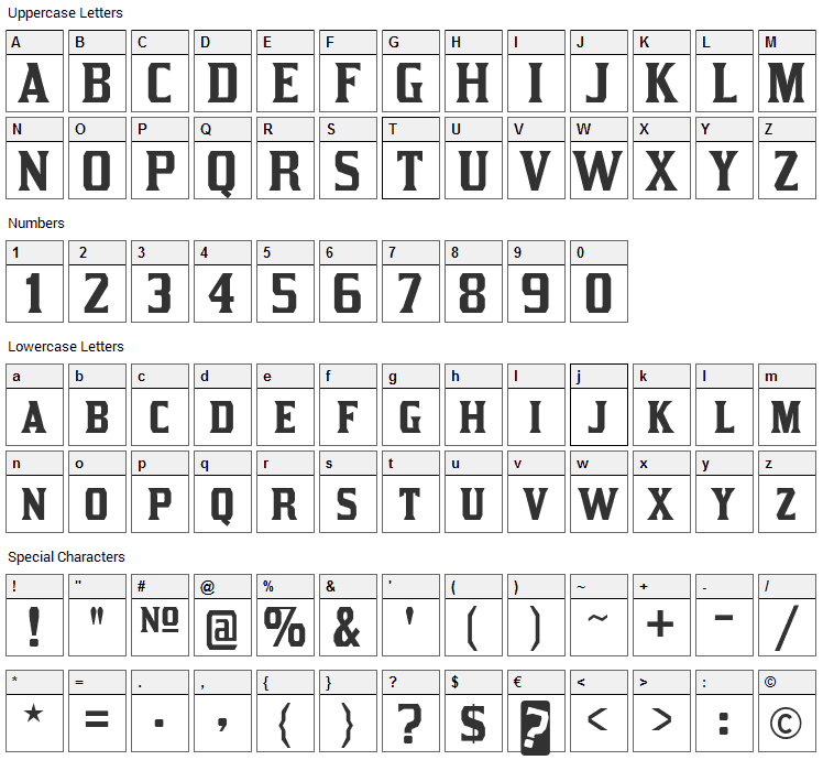 Kirsty Font Character Map