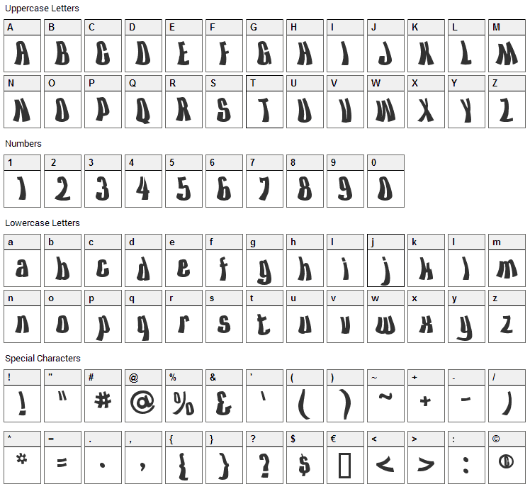 Kiss The Sky Font Character Map