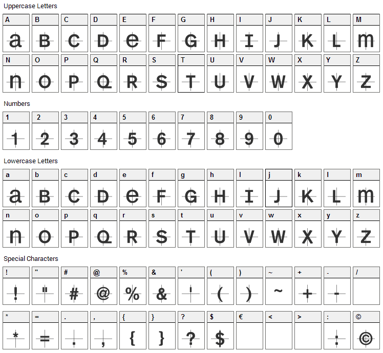 KL1MonoCase Font Character Map