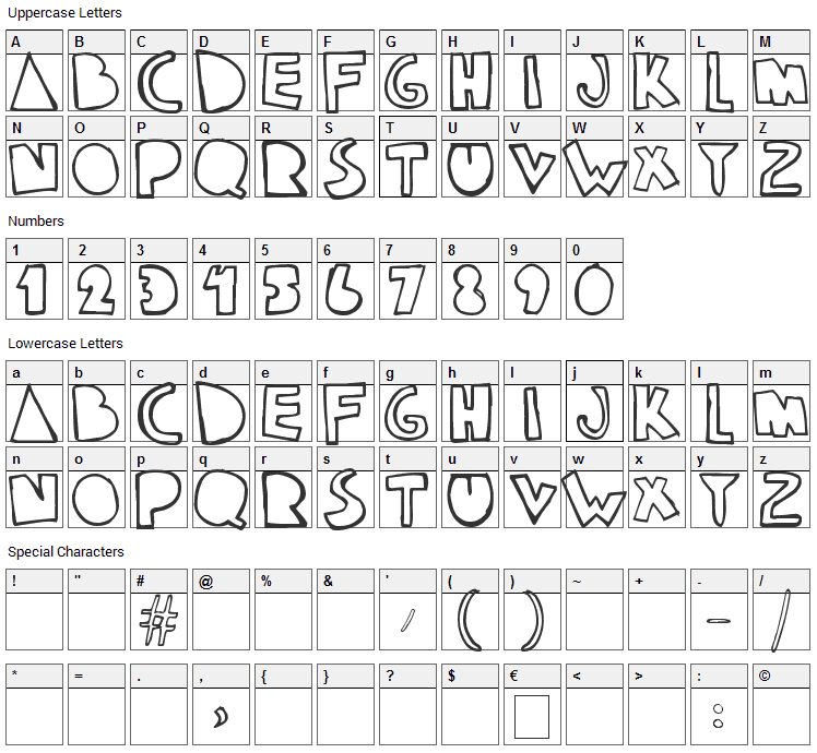Klam Font Character Map