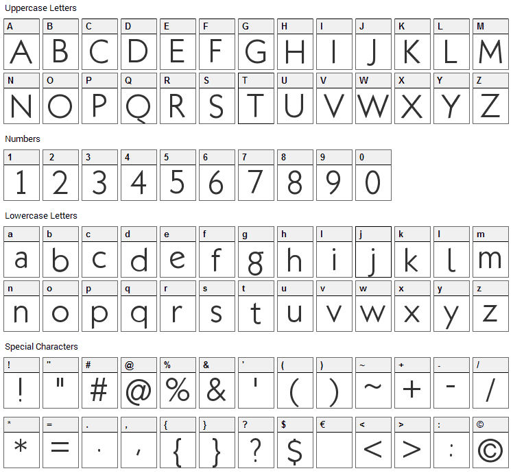 Klill Font Character Map