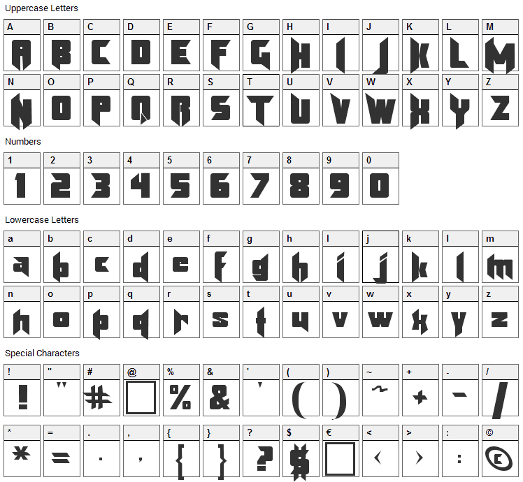 Klingon Blade Font Character Map
