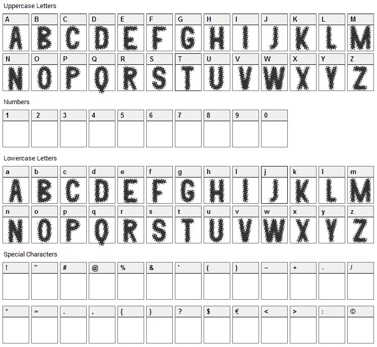 Klonp Font Character Map