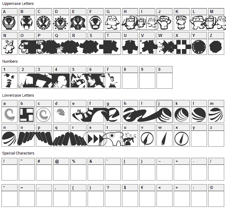 Klozzbats Font Character Map