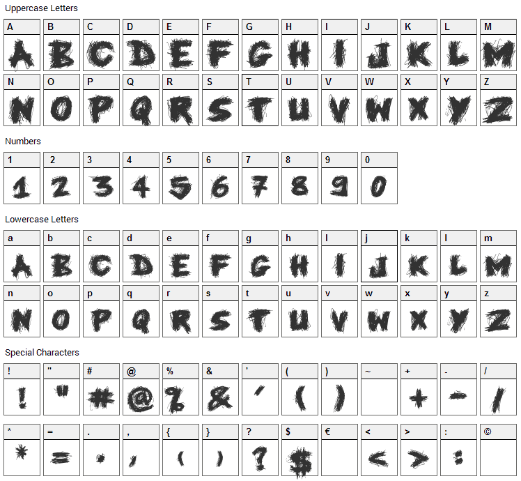 Knife Fight Font Character Map