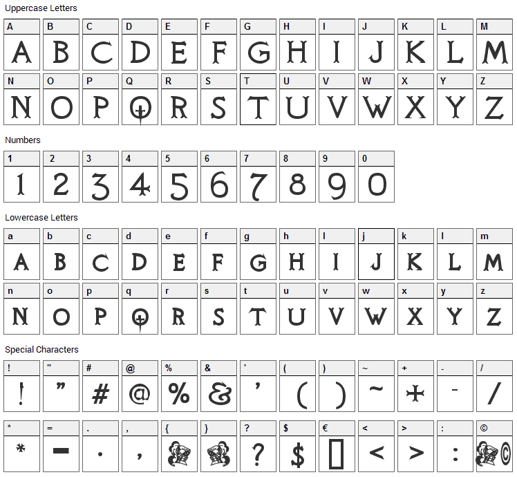 Knights Quest Font Character Map