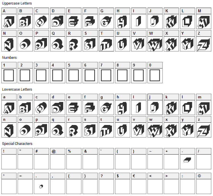 Knockout Font Character Map