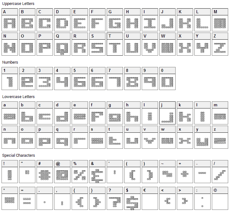 Knot Font Character Map