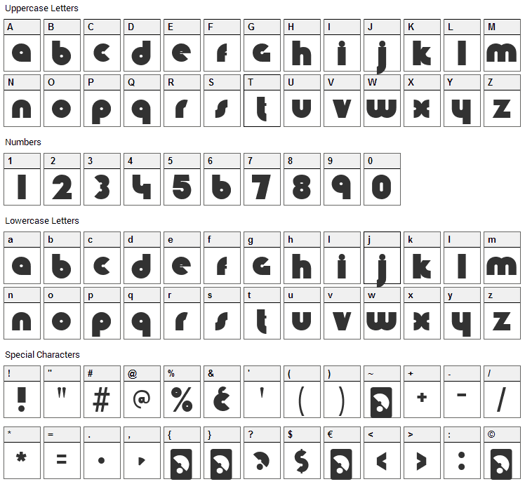 Knuckle Down Font Character Map
