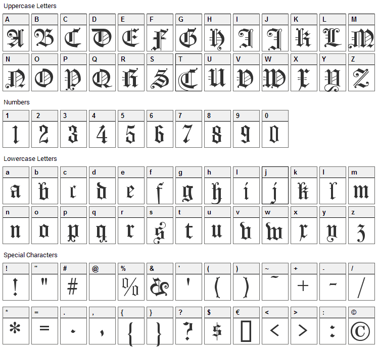 Koenigsberger Gotisch Font Character Map