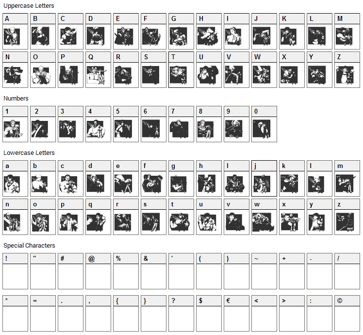 KOF Dingbats Font Character Map