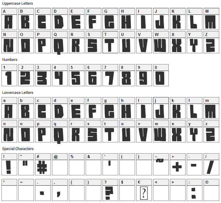 Komik Blok Font Character Map