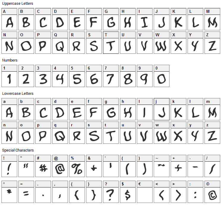 Komika Boo Font Character Map