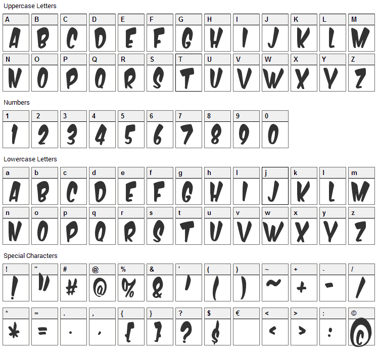 Komika Boogie Font Character Map