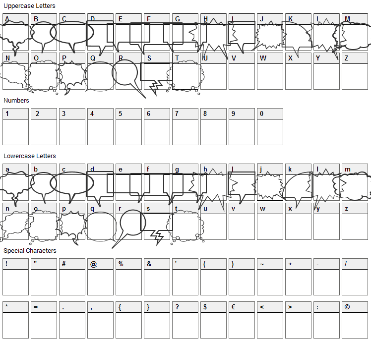 Komika Bubbles Font Character Map