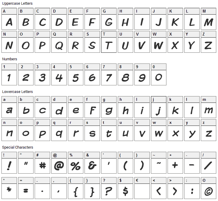 Komika Display Font Character Map