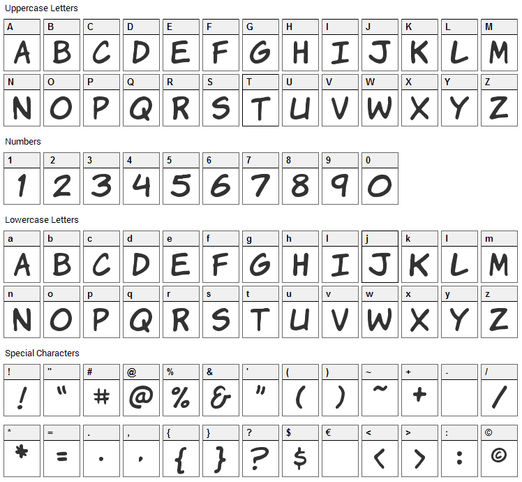 Komika Hands Font Character Map