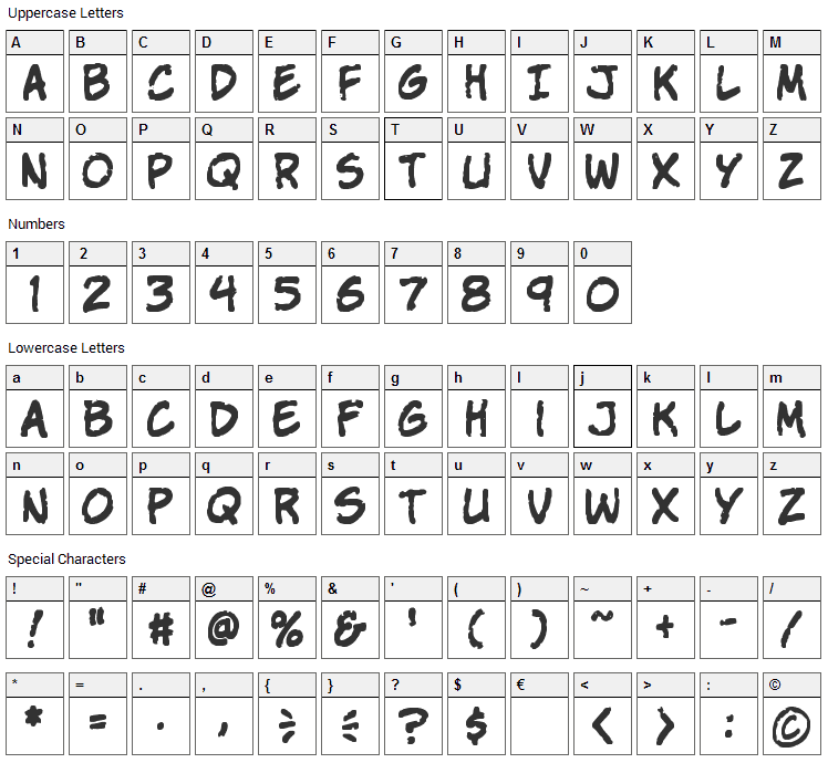 Komika Parch Font Character Map