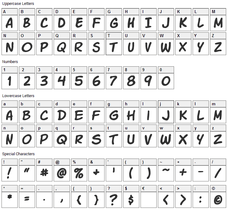 Komika Slick Font Character Map