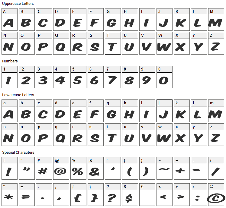Komika Title Font Character Map