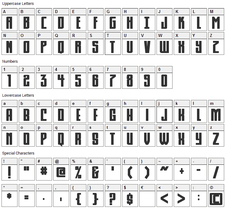 KomikaHuna Font Character Map