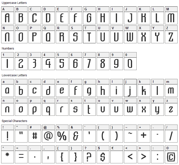 Komikazba Font Character Map