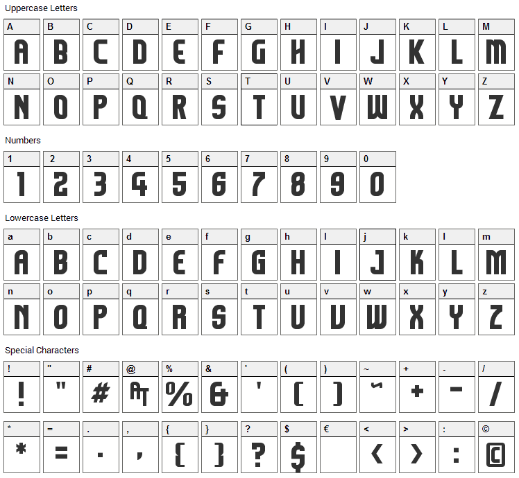 Komikazoom Font Character Map