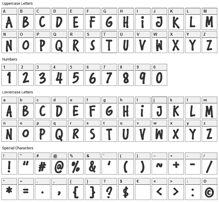 Komikula Font Character Map